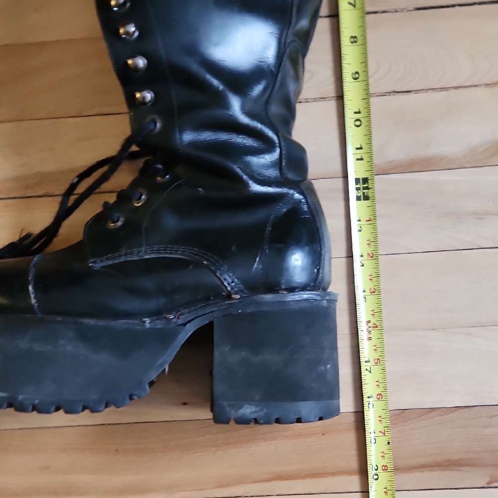 Black Platform Lace-Up Leather Boots - Picture 8 of 16